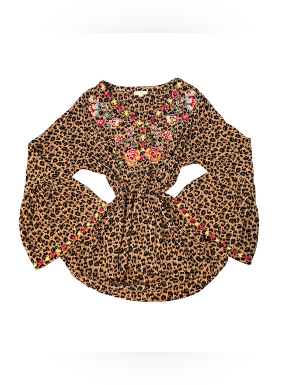Floral Button Up Embroidered Leopard Print Tunic